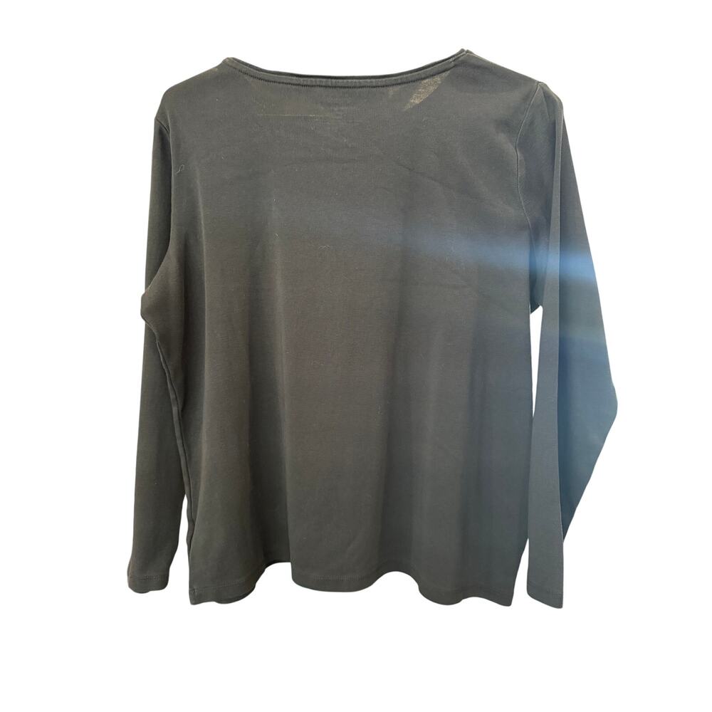 TALBOTS Black Pima Cotton 3/4 Sleeve Tee 1X Petite Crew Neck Knit Top EUC - Picture 4 of 7